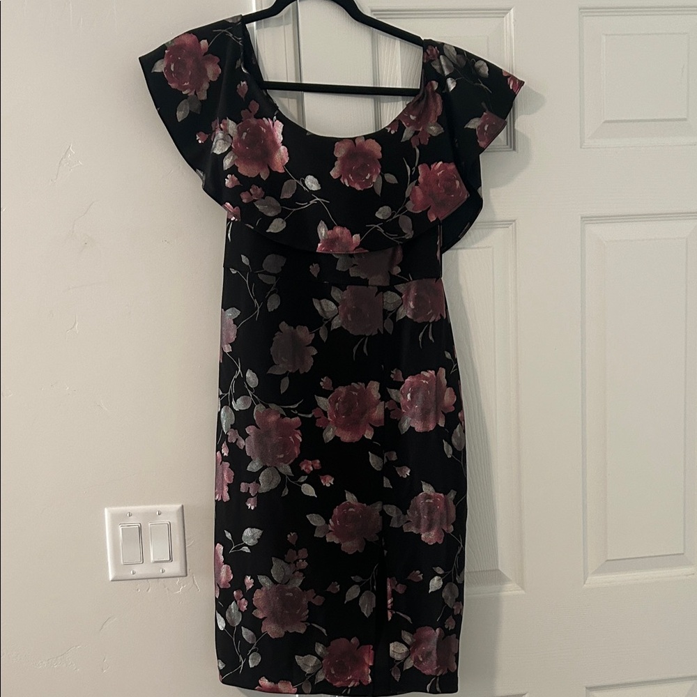 Chic Black and Pink Floral Mini Dress